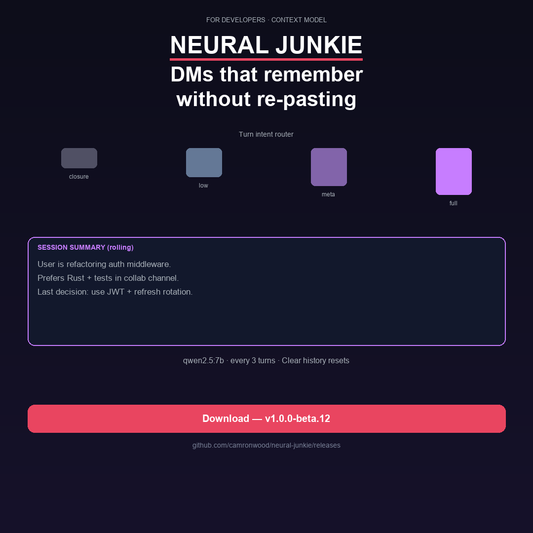Session memory and personal learning in Neural Junkie